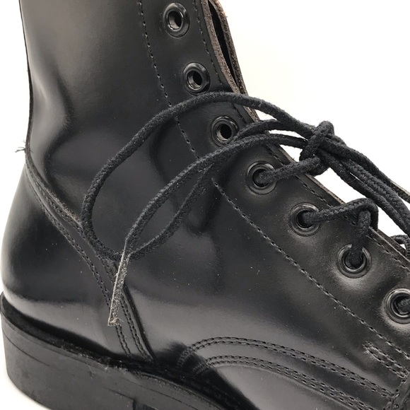 NWOT Unisex Black Leather Steel Toe Army Boots - Picture 3 of 9